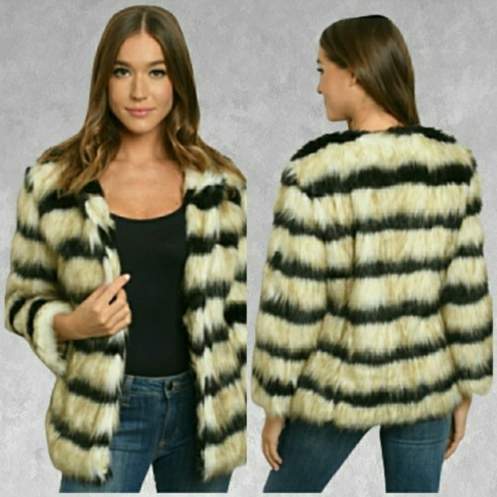 FAUXβFURβSTRIPEDΒ COAT